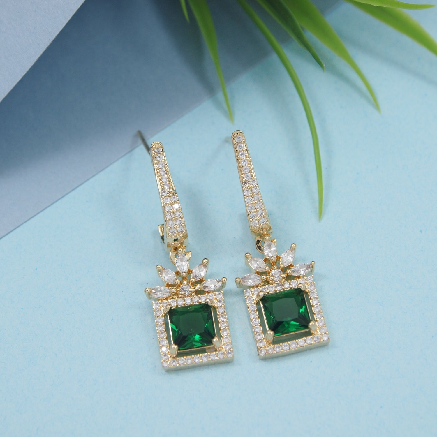 Etnico Gold Plated American Diamond Cubic Zirconia Drop Earrings