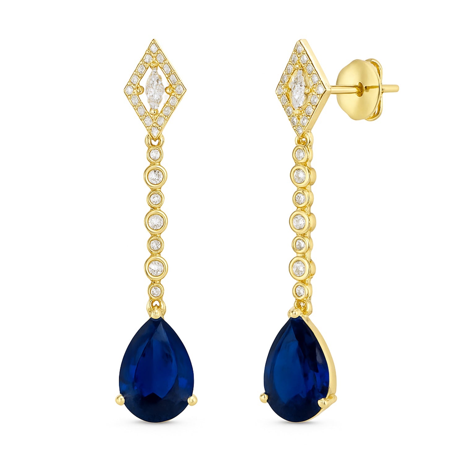 Etnico Gold Plated American Diamond Cubic Zirconia Linear Drop Dangler Earrings