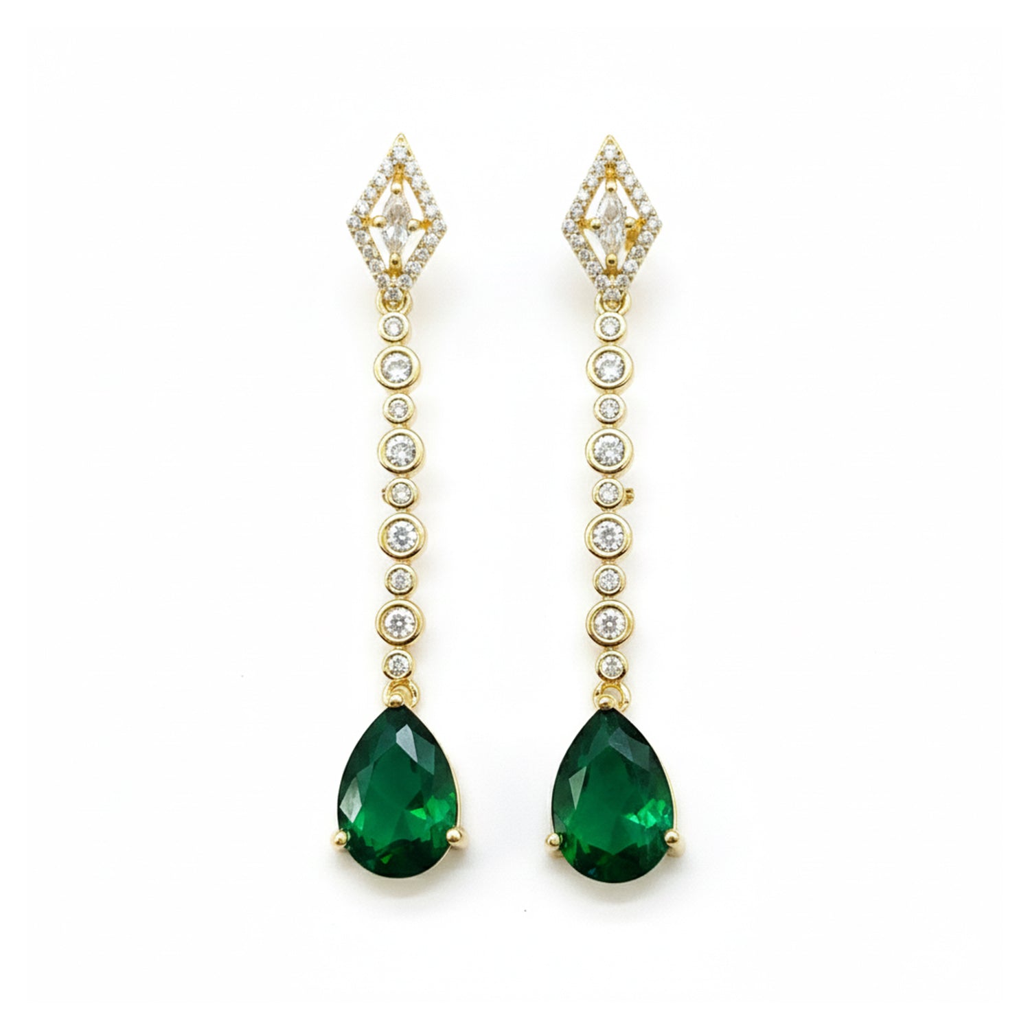 Etnico Gold Plated American Diamond Cubic Zirconia Linear Drop Dangler Earrings