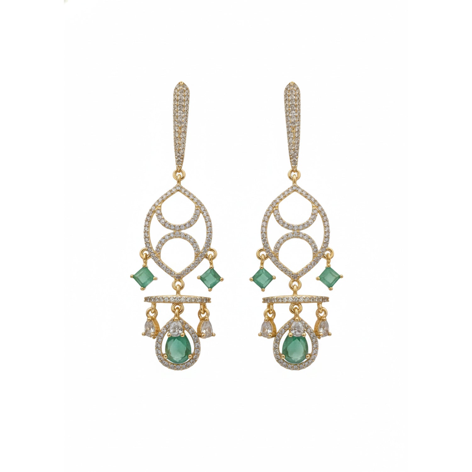 Etnico Gold Plated American Diamond Cubic Zirconia Statement Dangler Earrings