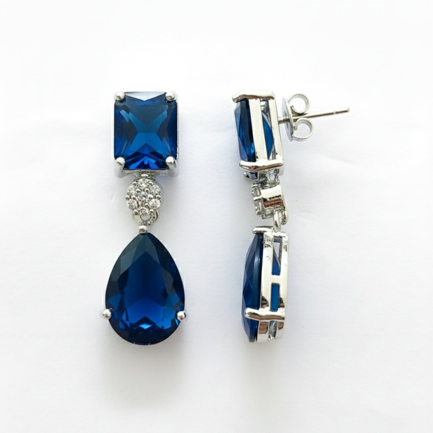 Etnico Silver Plated Designer American Diamond Earrings for Women