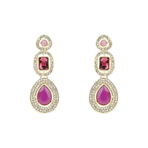 Etnico Gold Plated Traditional Stone & Beads Tear Drop Earrings For Women