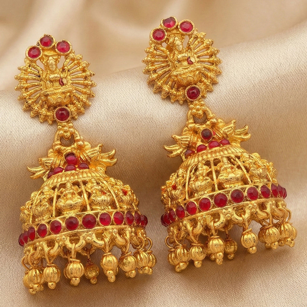 Js Fashion Temple jewellery High Gold Polish South Style Fancy Temple Jhumka Earring