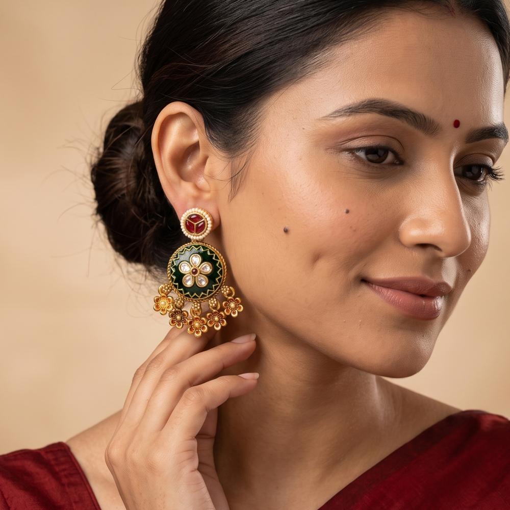 Js Fashion Design Rajwadi Polish Fancy Style Earrings