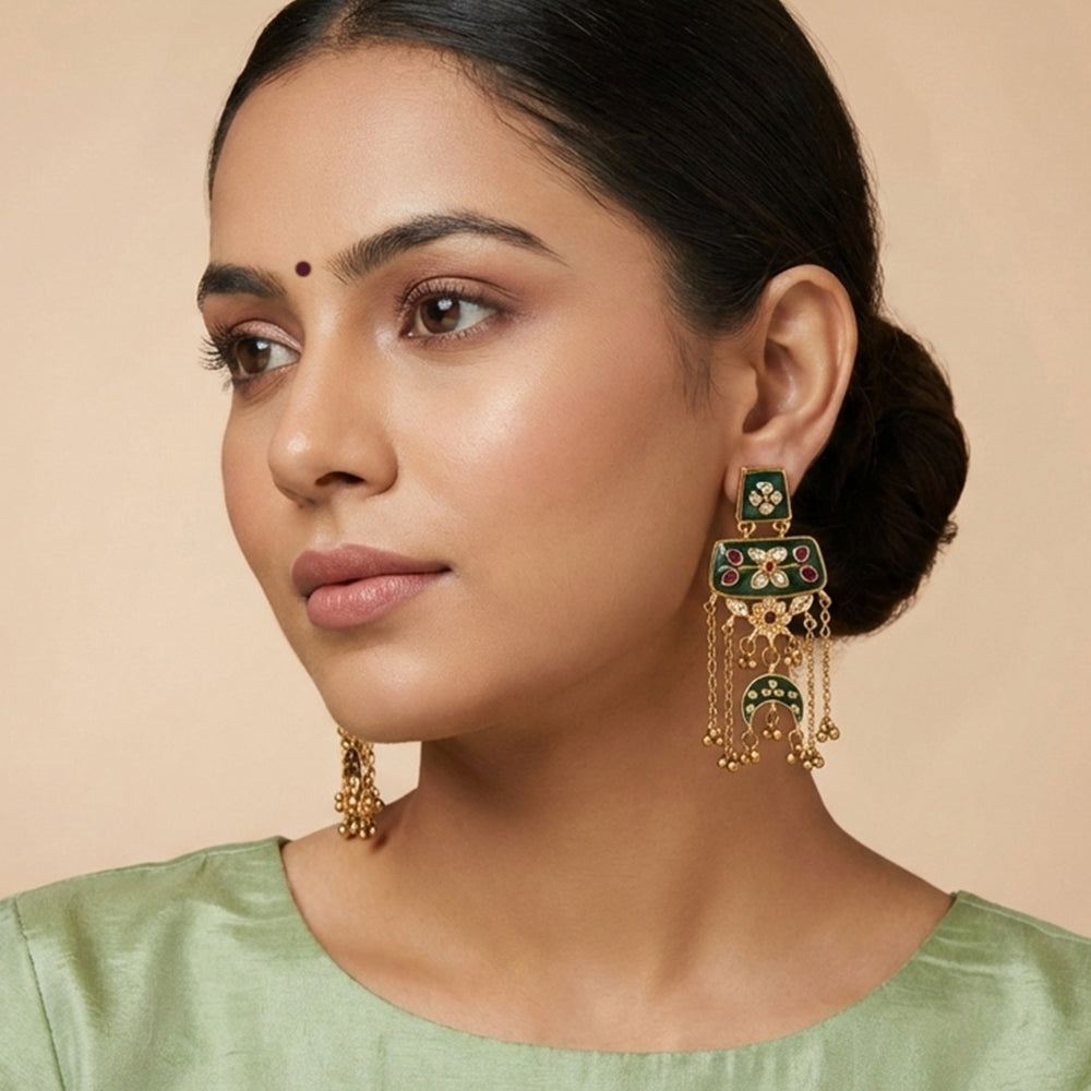 Js Fashion Kemp Design Rajwadi Polish Party Wear Earrings