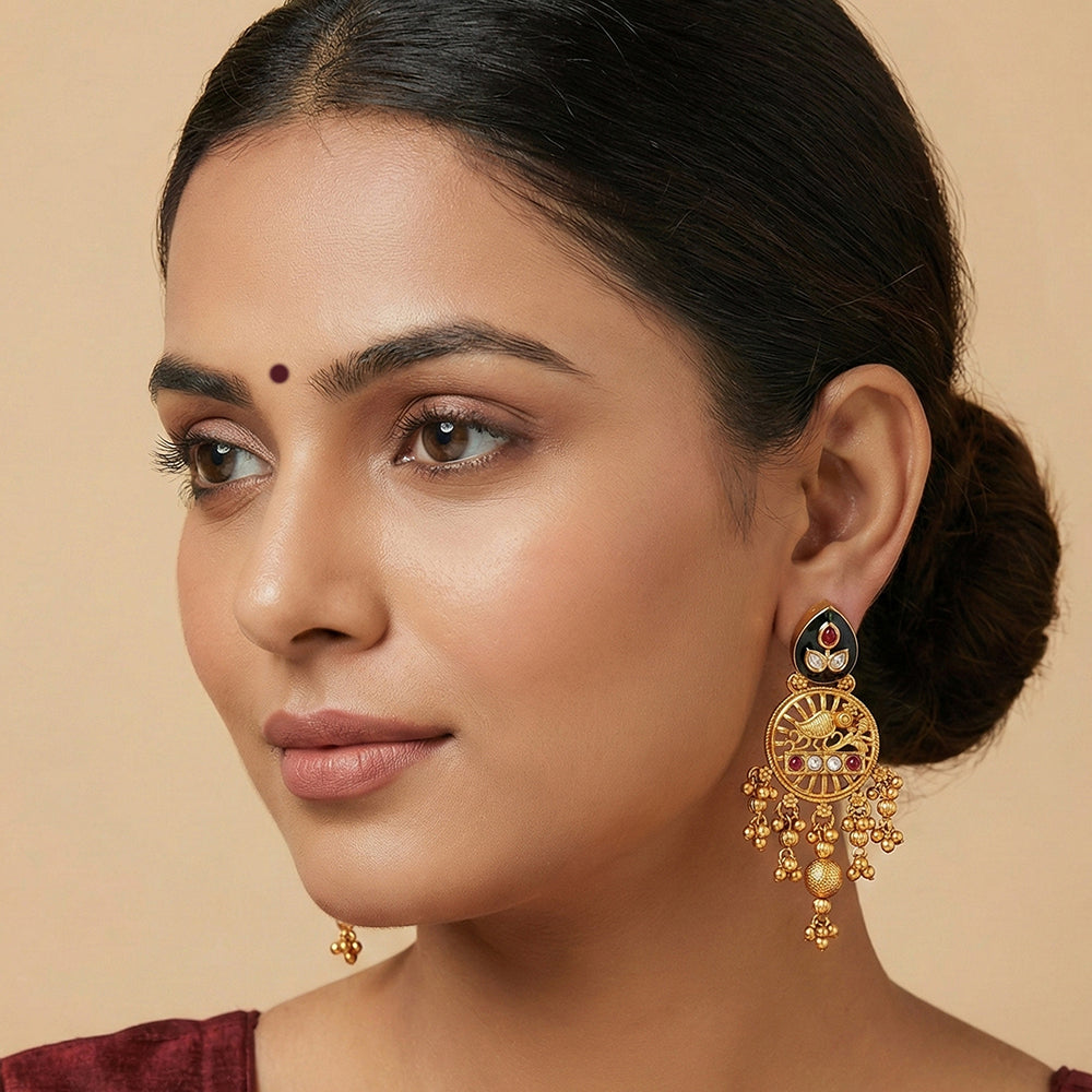 Js Fashion Antique High Gold Bird Motif Dangler Earrings