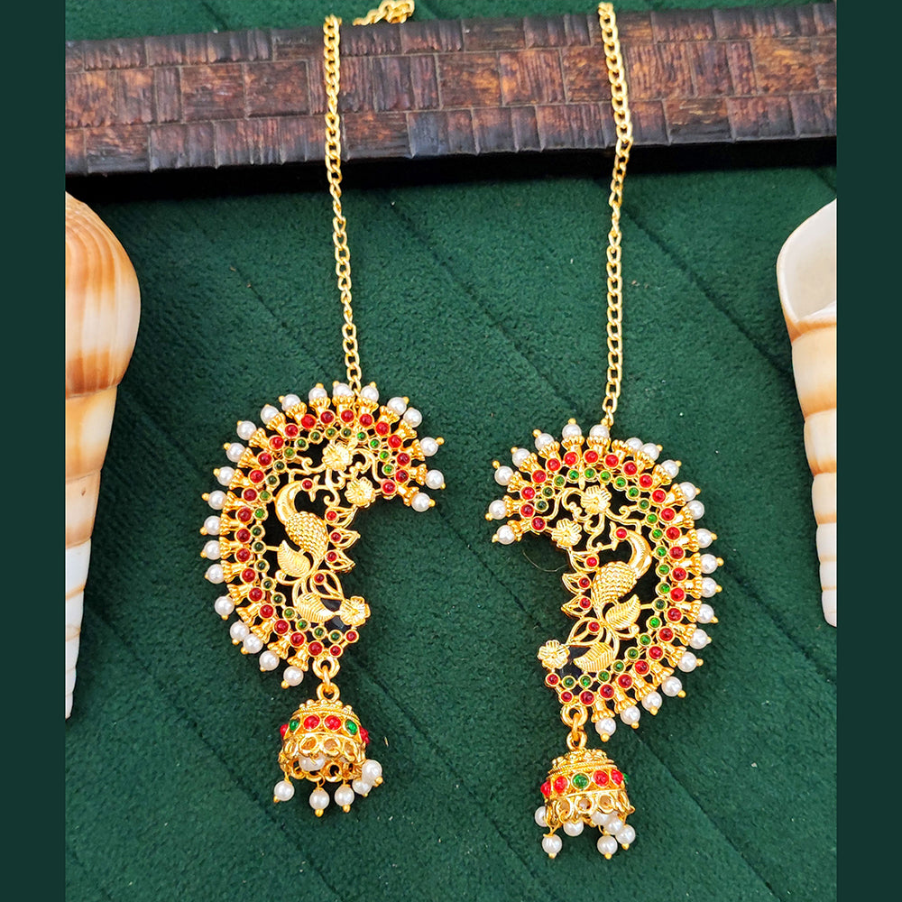 Js Fashion Antique Peacock Kaan Chain Earrings with Jhumka Drops