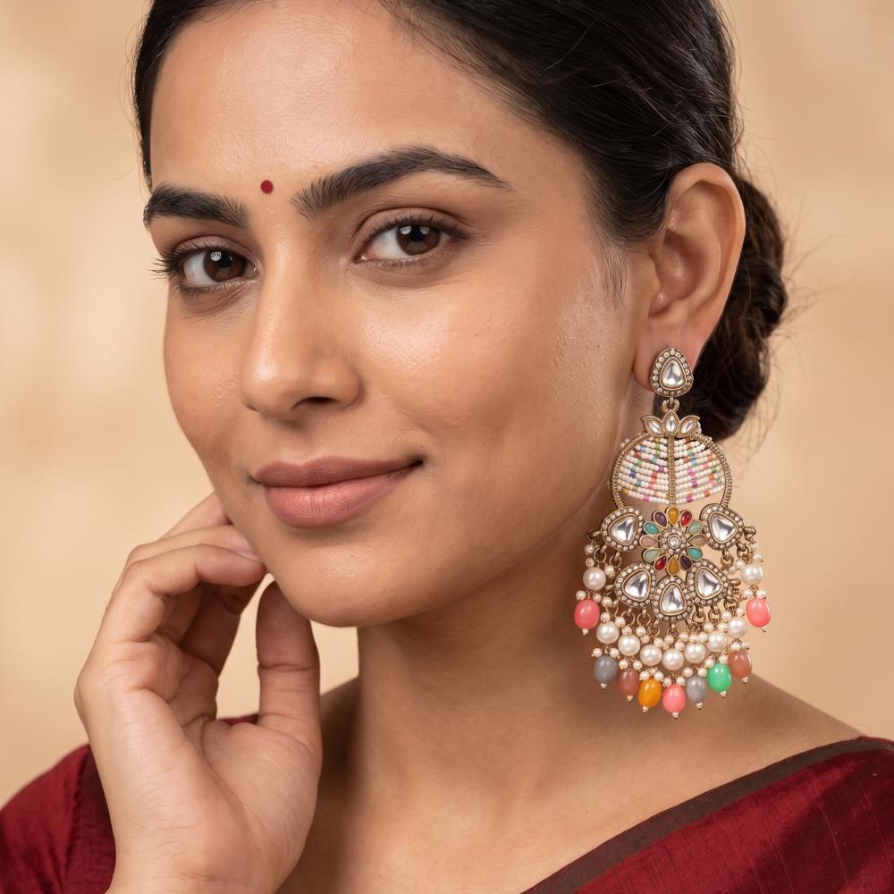 Js Fashion Mehendi Multicolor Beaded Antique Party Wear Earrings