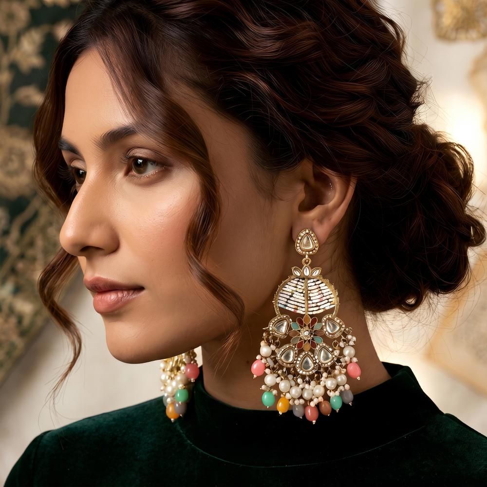 Js Fashion Mehendi Multicolor Beaded Antique Party Wear Earrings