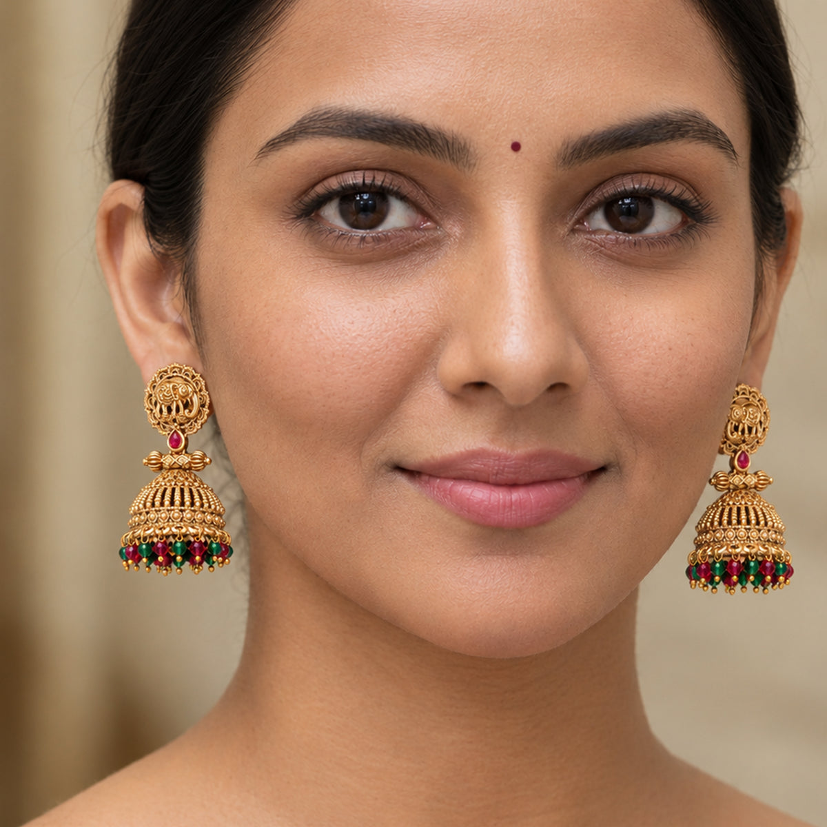 Js Fashion High Gold Elephant Temple Jhumka Earrings for Women