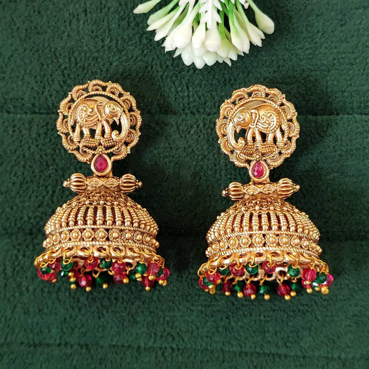Js Fashion High Gold Elephant Temple Jhumka Earrings for Women
