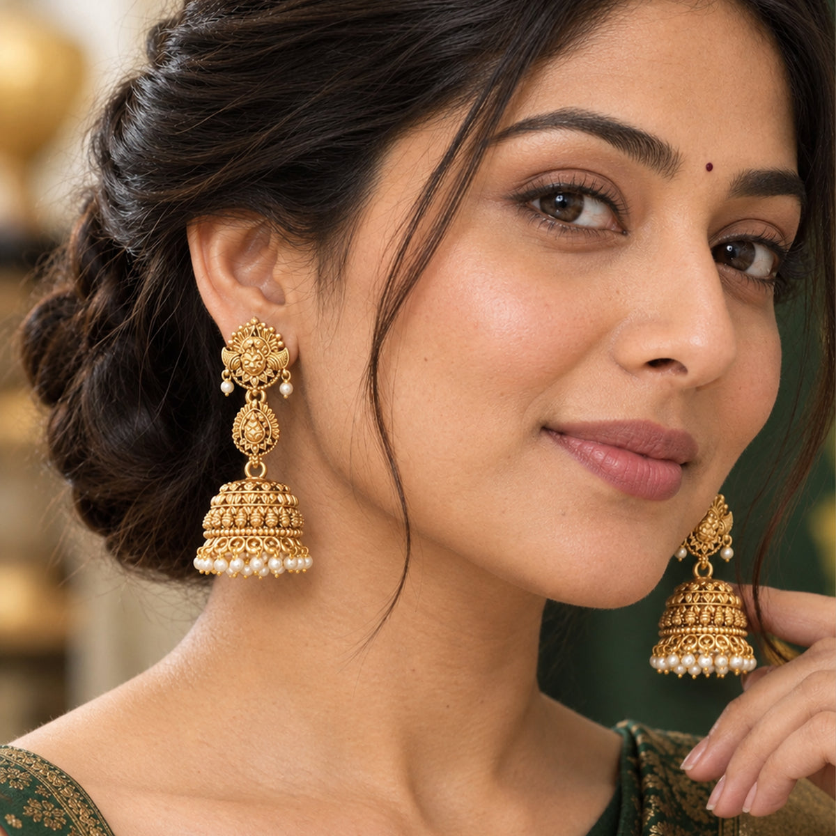 Js Fashion Traditional Peacock Motif Antique Jhumka Earrings