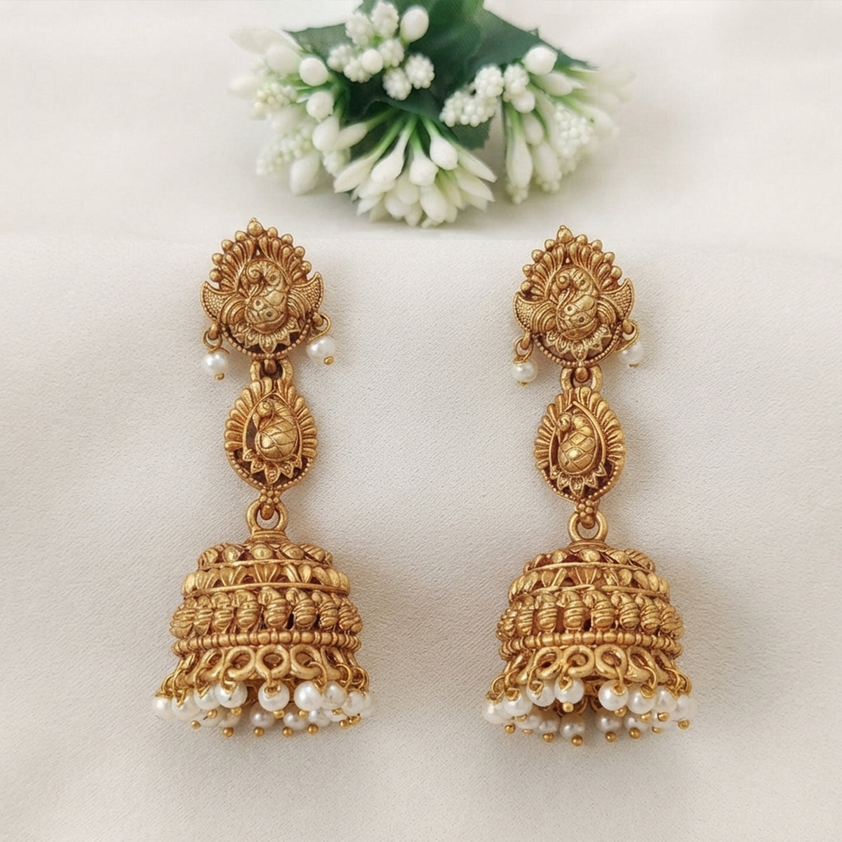 Js Fashion Traditional Peacock Motif Antique Jhumka Earrings
