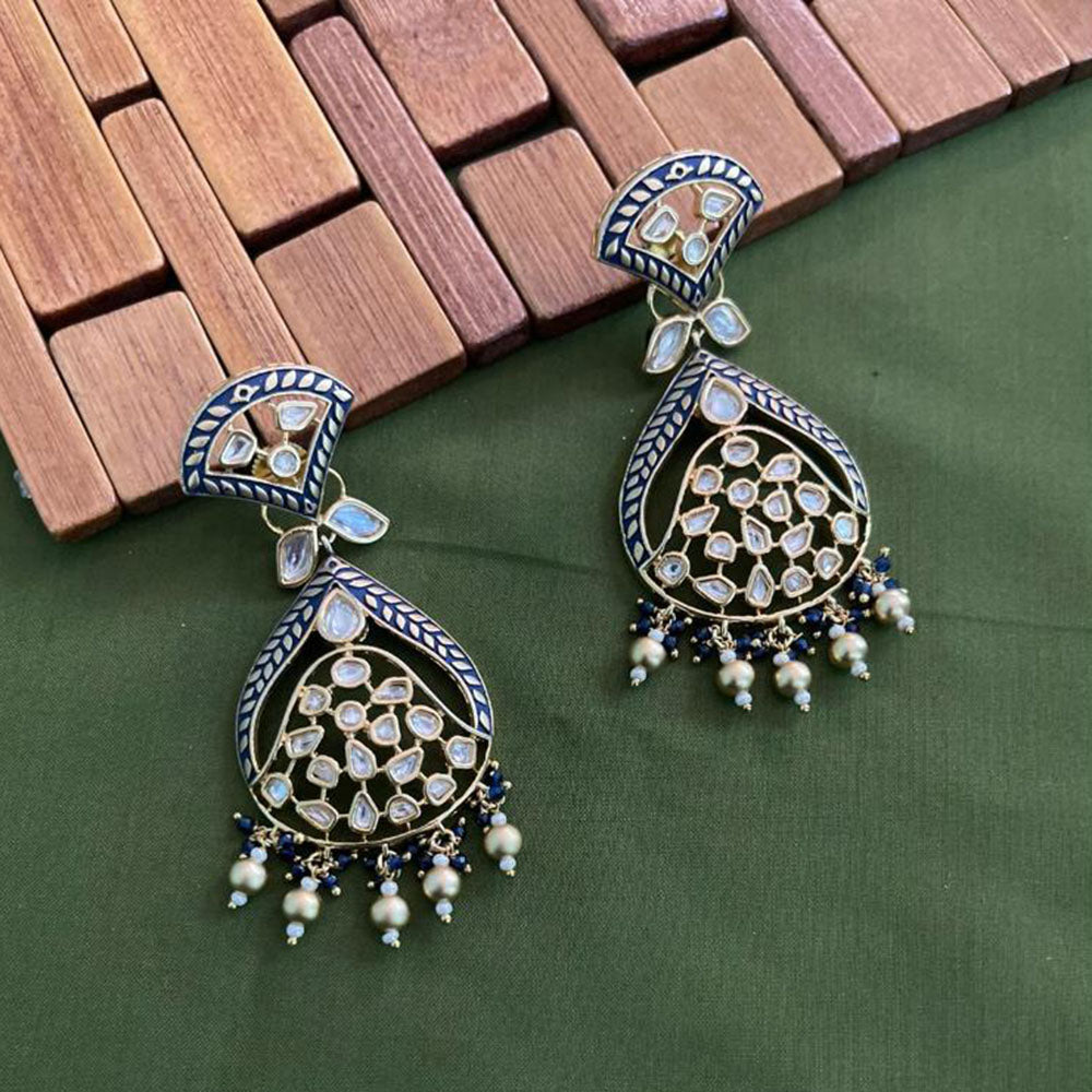Arham Premium Gold Plated Designer Heavy Polki Kundan Beads Meenakari Dangler Earrings