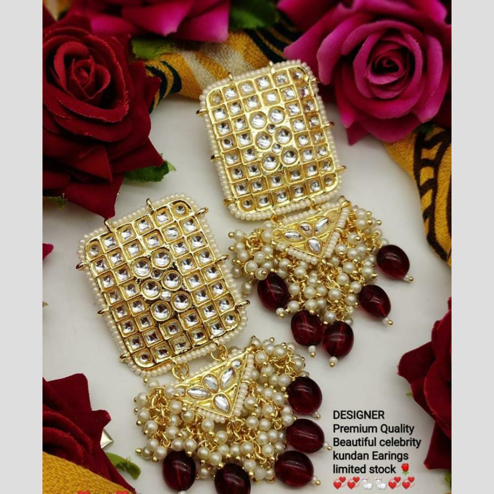 Knigght angel Gold Plated Kundan And Beads Dangler Earrings