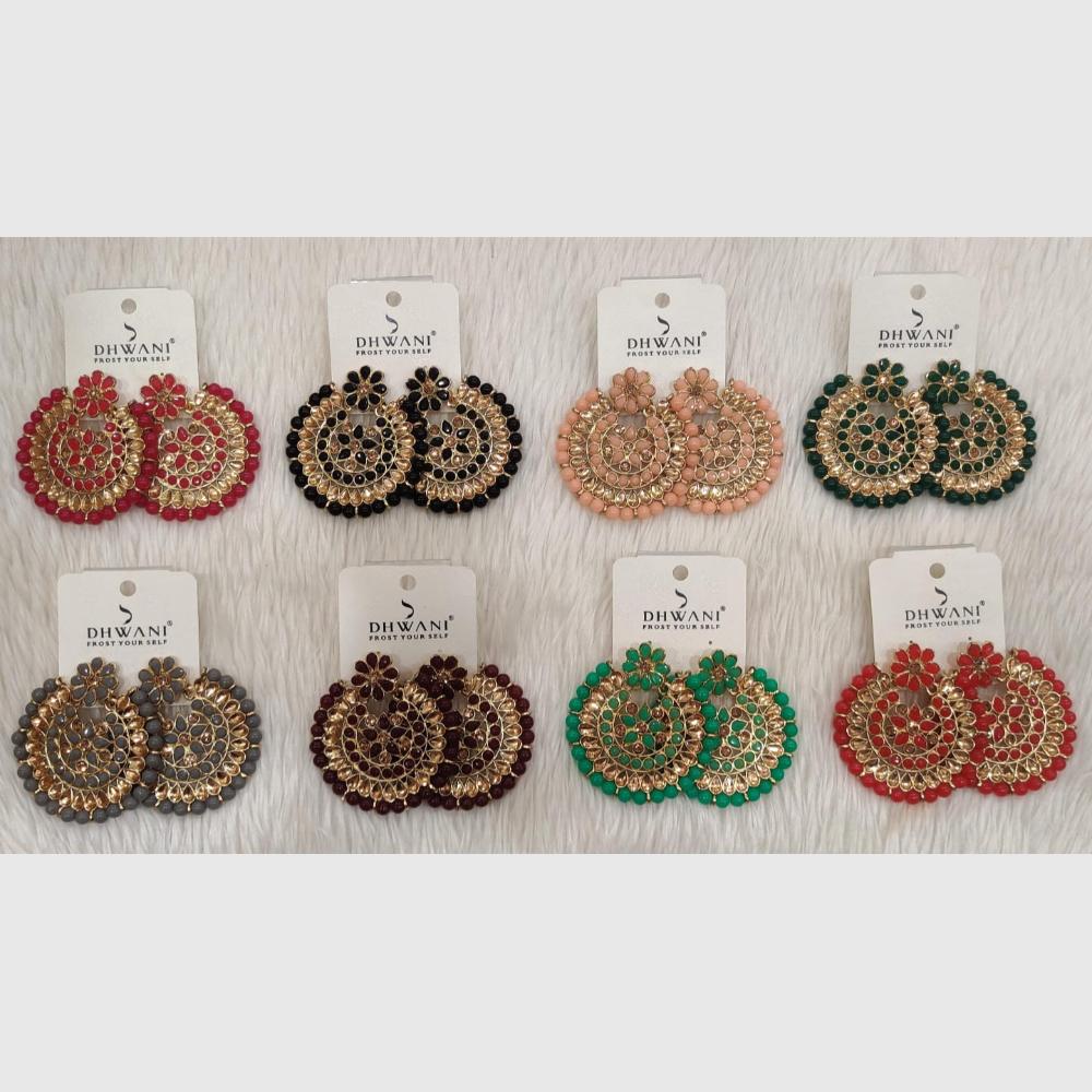 Dhwani Designer Pota Stone And Crystal Stone Dangler Earrings (Pack of 8)