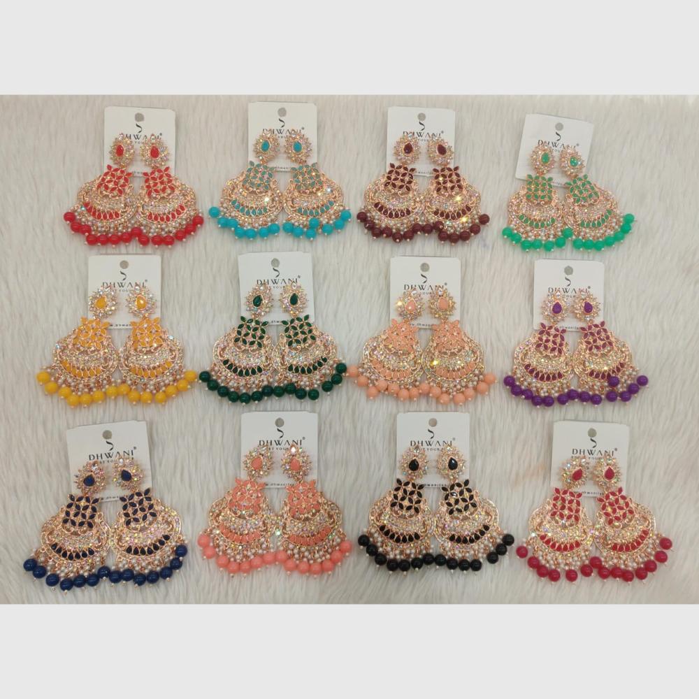 Dhwani Designer Austrian Stone And Crystal Stone Dangler Earrings (Pack of 12)