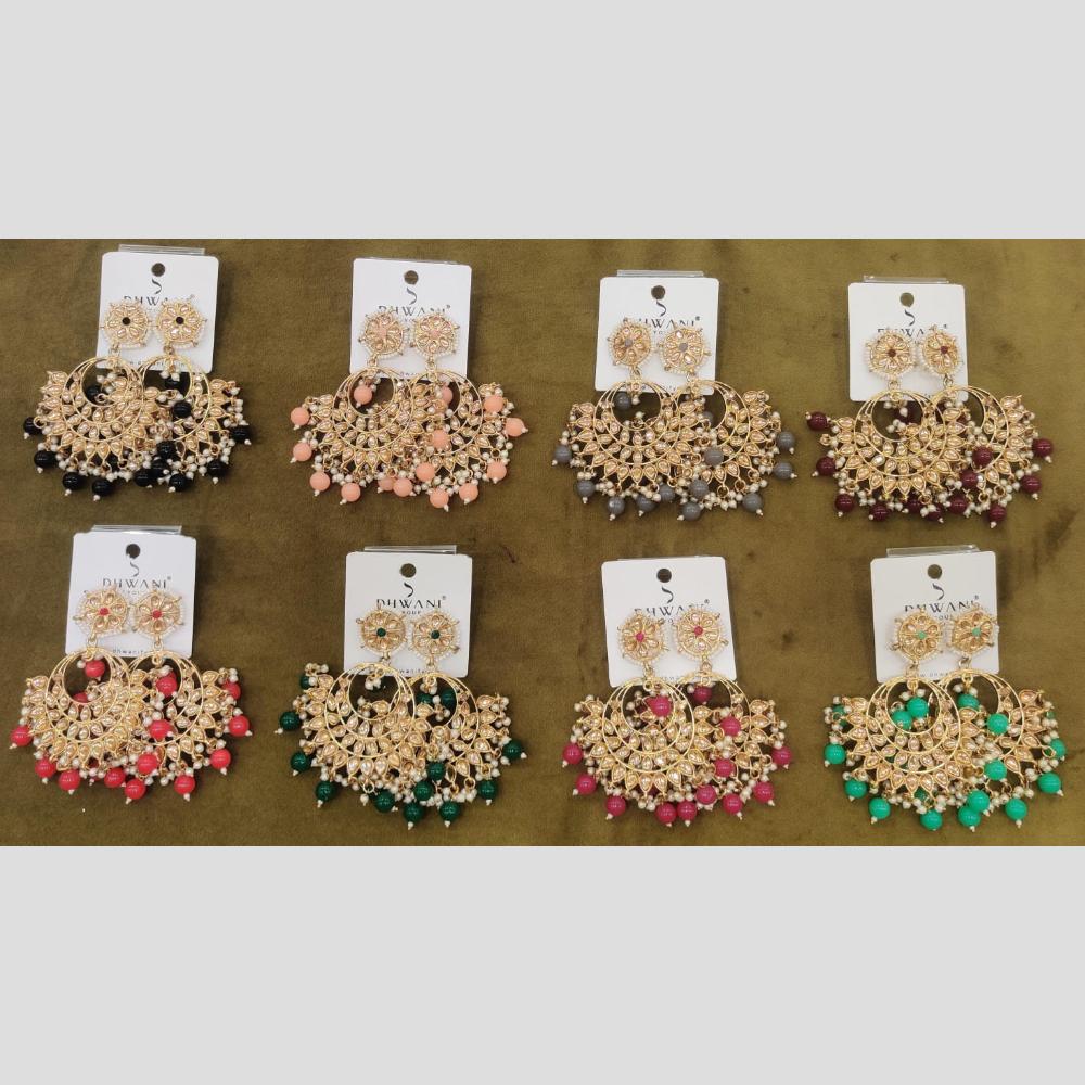Dhwani Elegant Kundan And Pota Stone Pearl Dangler Earrings (Pack of 8)