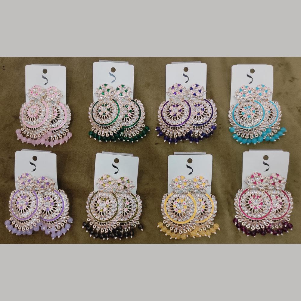 Dhwani Trendy Kundan Stone And Pearl Meenakari Dangler Earrings