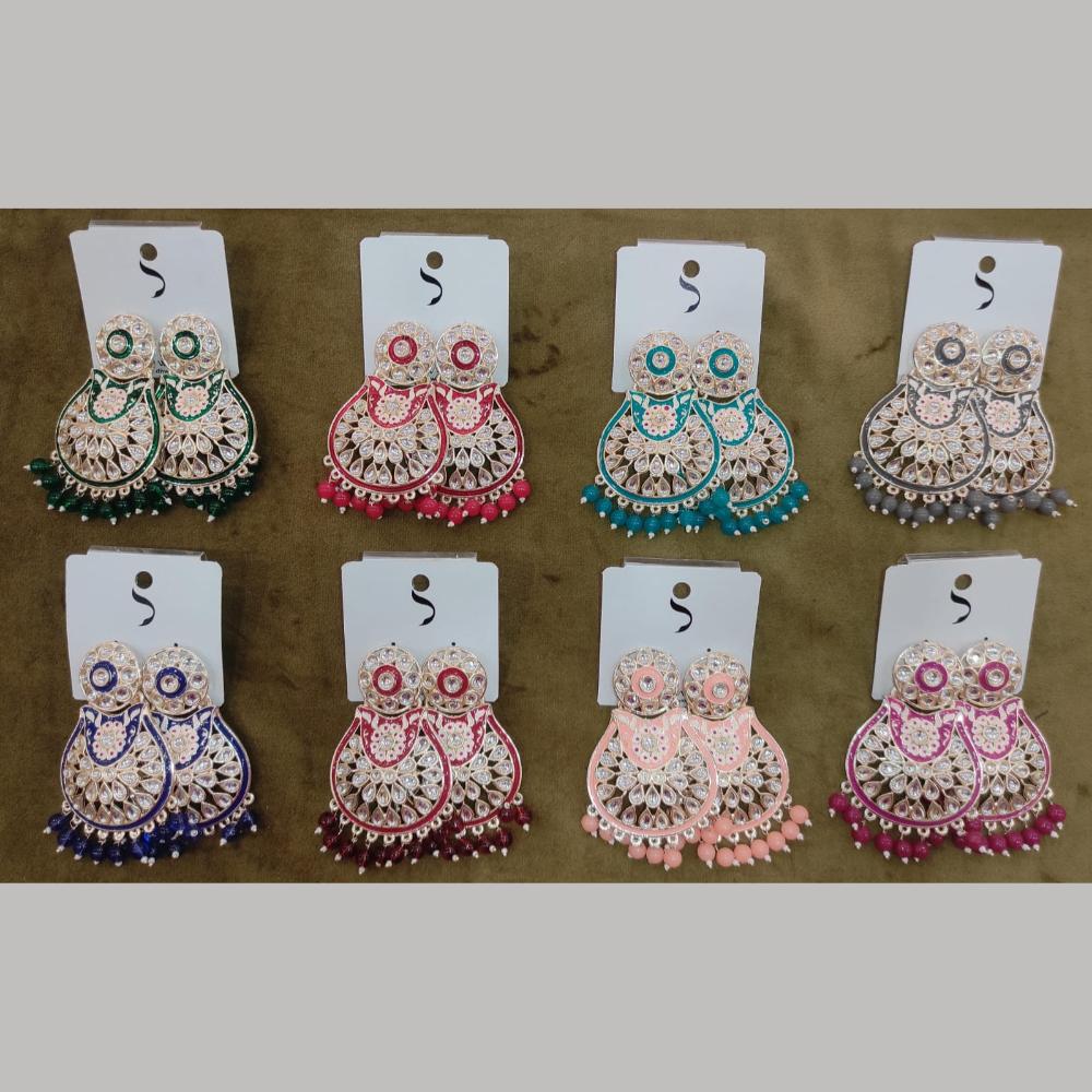 Dhwani Trendy Kundan Stone And Pearl Meenakari Dangler Earrings