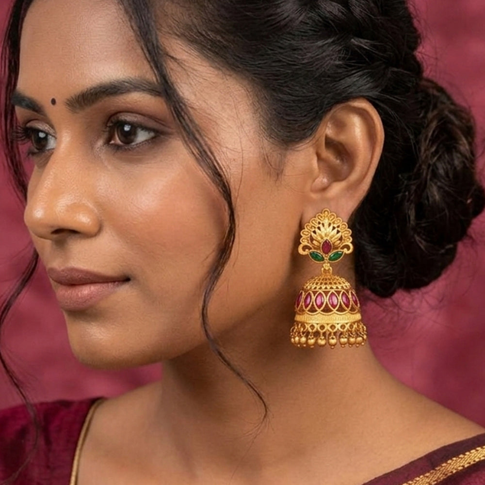 Js Fashion Matte Gold Polish Designer Fancy Design Party wear Jhumka Earring