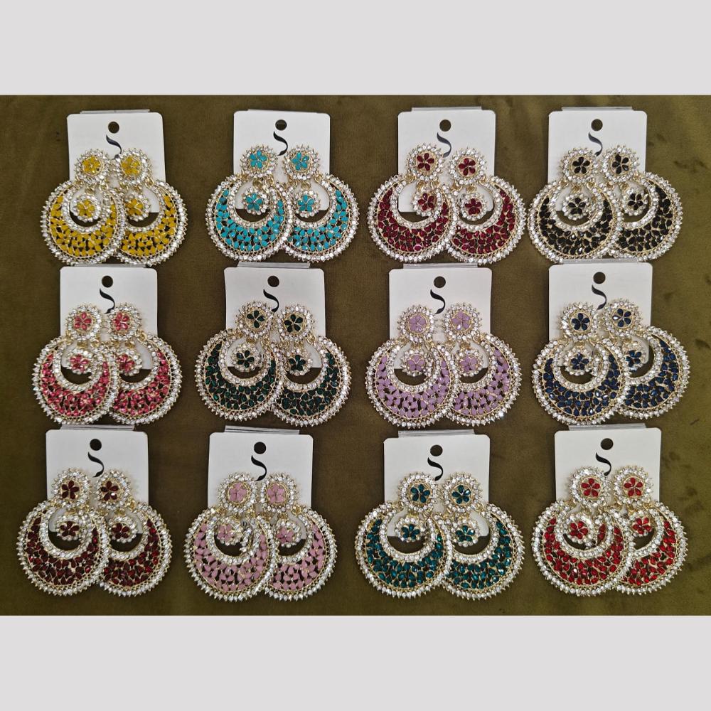 Dhwani Premium Crystal Stone Dangler Earrings (Pack of 12)