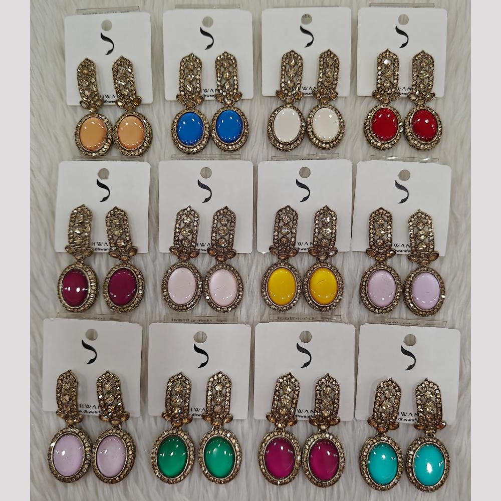 Dhwani Elegant Pota Stone And Austrian Stone Dangler Earrings (Pack of 12)