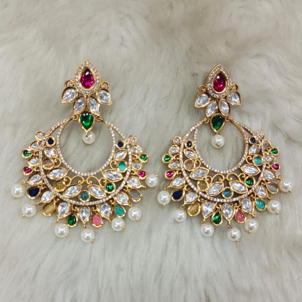 Tarangavi Gold Plated Polki Kundan Dangler Earrings