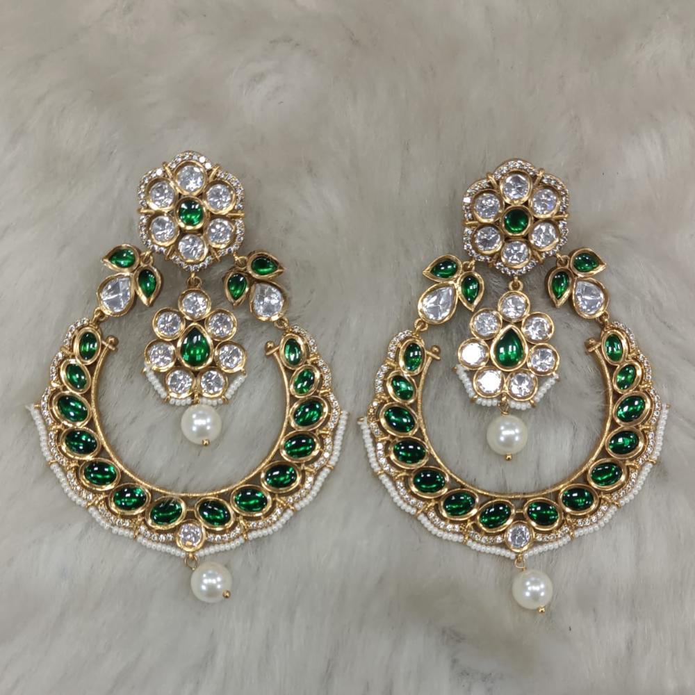 Tarangavi Gold Plated Polki Kundan Dangler Earrings