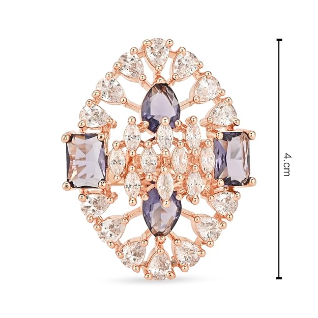 Etnico Special Stylish Latest American Diamond Cubic Zirconia Statement Adjustable Brass Finger Ring For Women/Girls (FL245) (Purple)