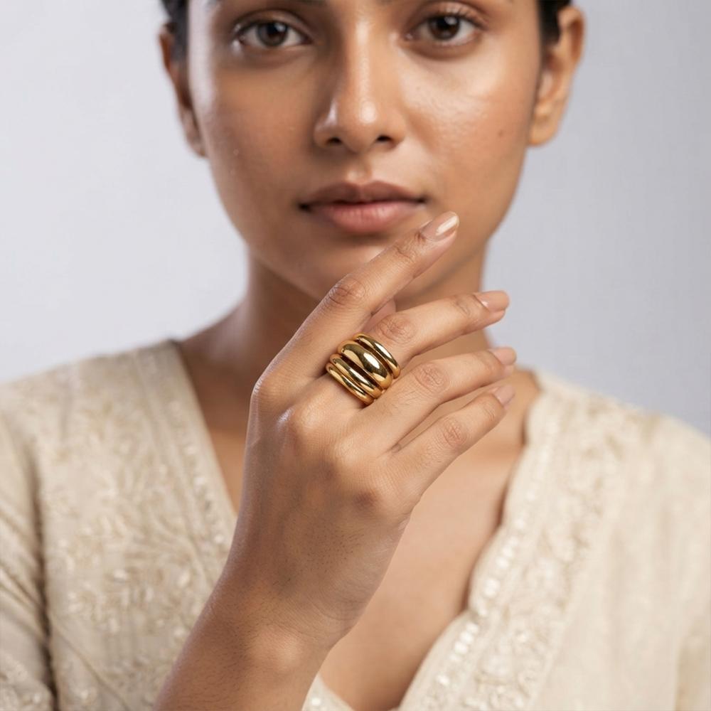 Js Fashion Anti Tarnish Fancy High Gold Statement Ring for Women