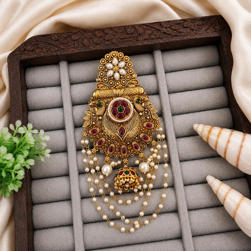 Js Fashion Traditional High Gold Pearl Juda Hair Accessory