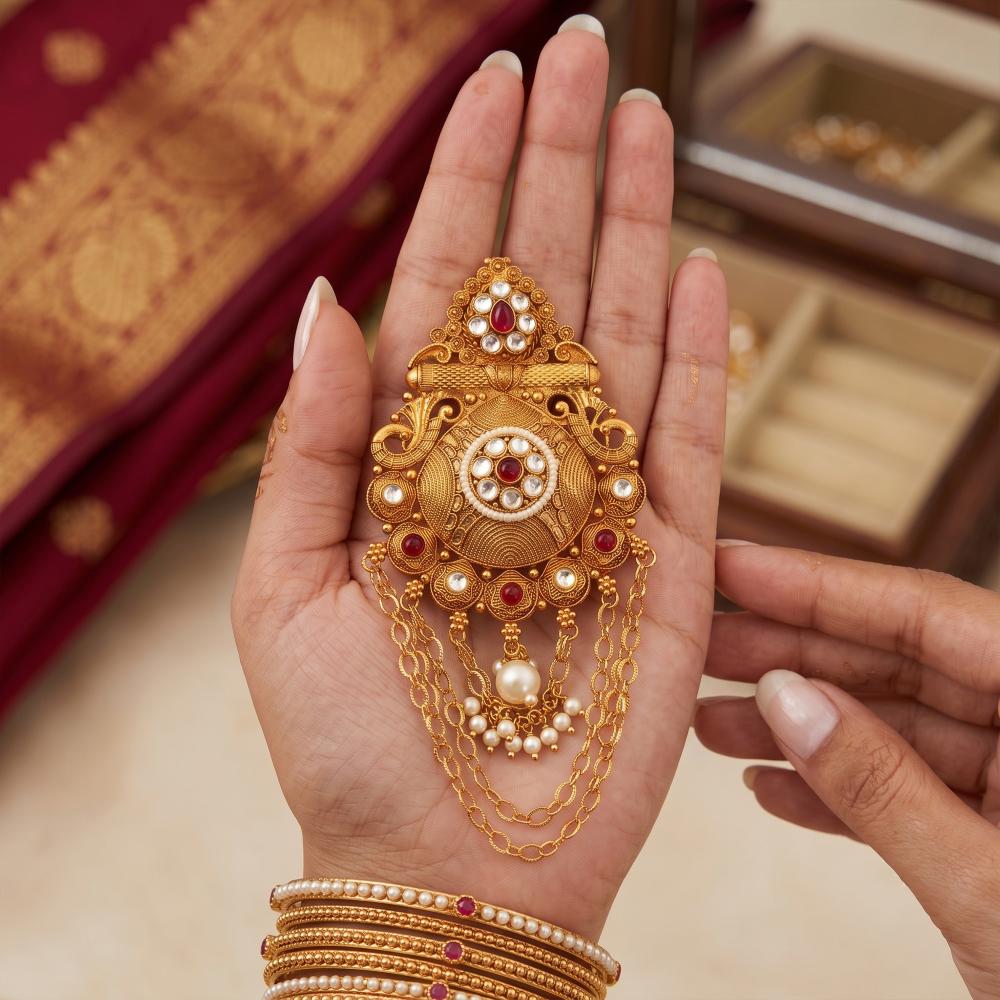 Js Fashion High Gold Antique Kundan Juda Pin Hair Accessory