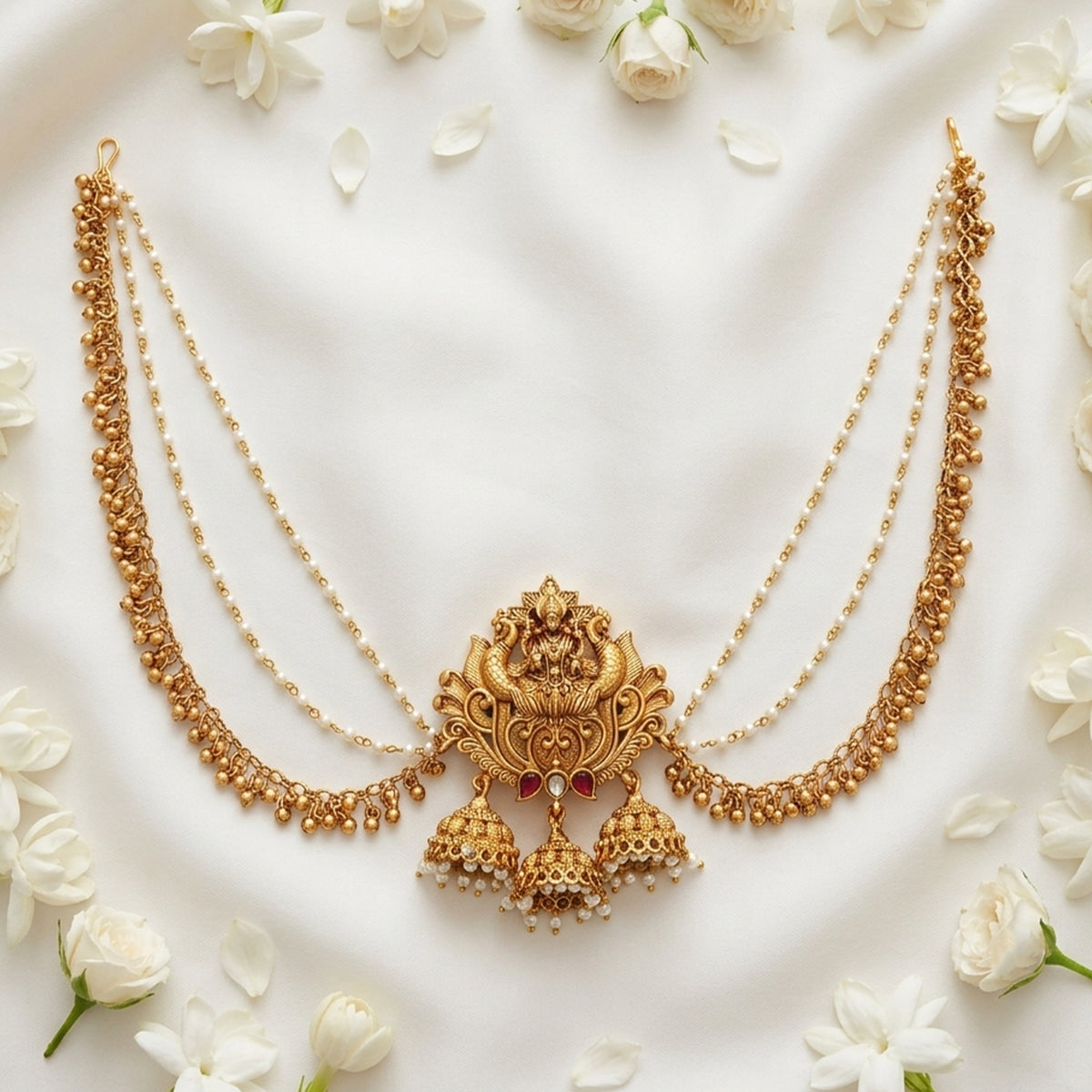 Js Fashion Designer God Laxmi design Pearl jhumka Temple Juda Hair Accessory