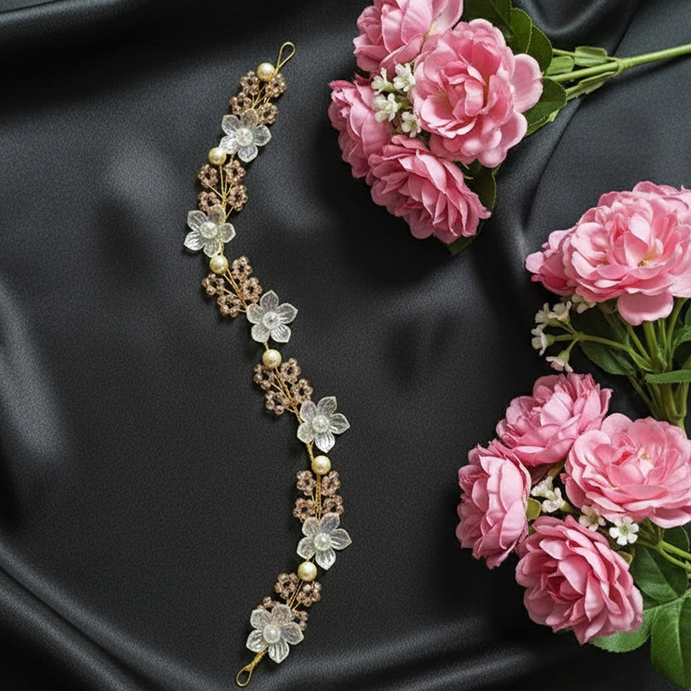Js Fashion Pack Of 1 Bridal Pearl Floral Hair Vine for Women & Girl | Crystal Bridal Headpiece with Gold Wire | Wedding Bun & Updo Accessory | Handmade Pearl Crystal Hair Vine for Brides & Bridesmaids