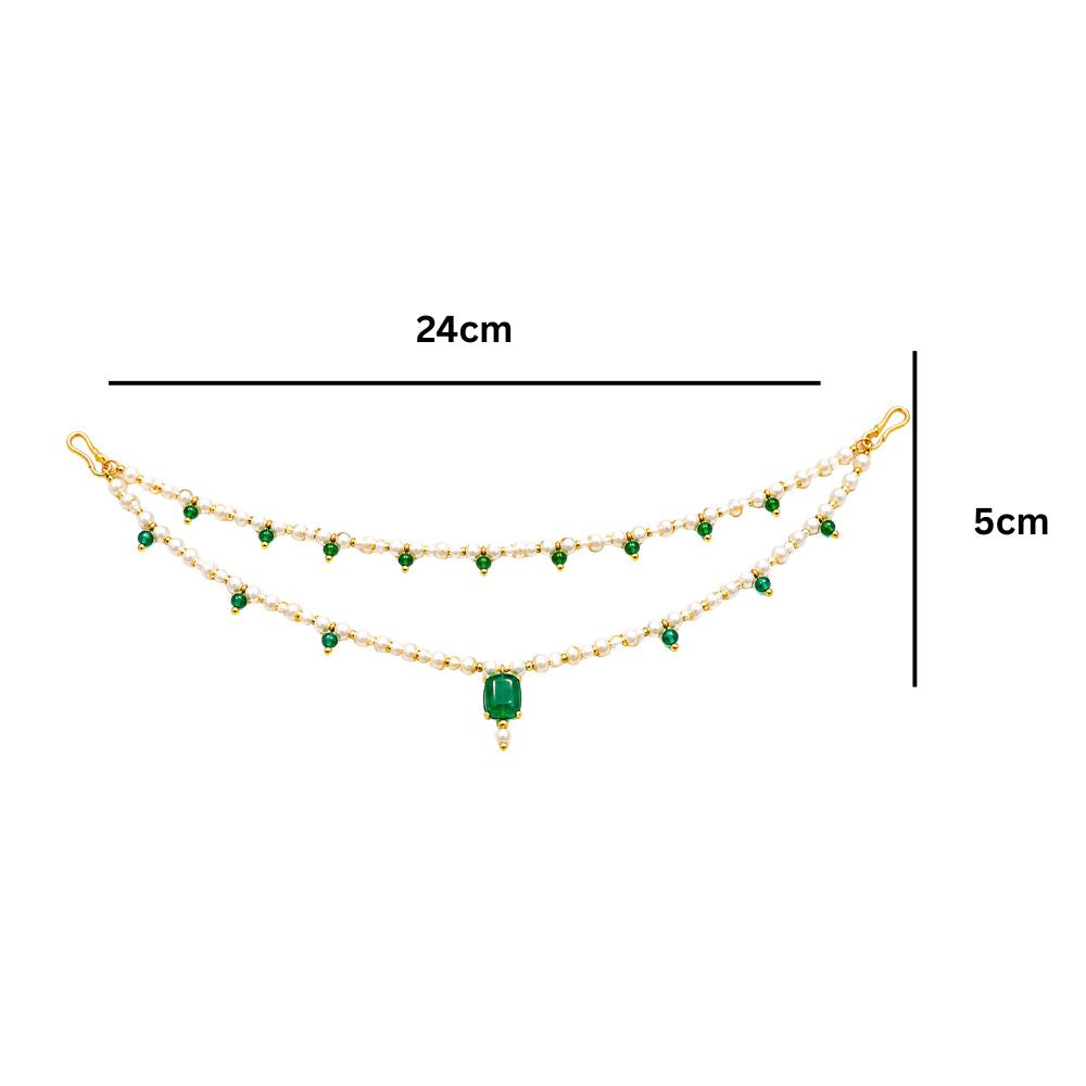 EtnicoTraditional Pearl Beaded Hair Chain with Stone Detailing for Women (HC02G)