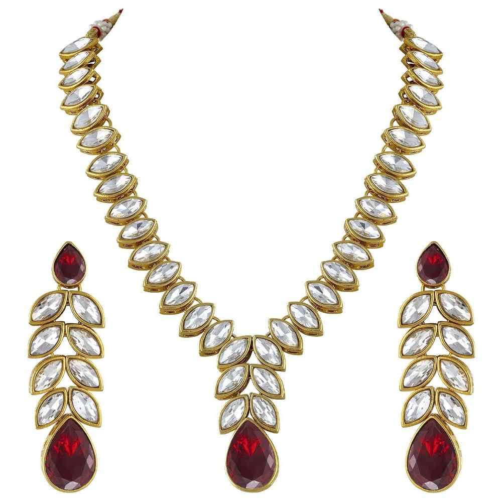 Etnico Gold Plated Traditional Blue Stone Studded Necklace Jewellery Set with Dangle Earrings For Women and Girls (IJ364M)