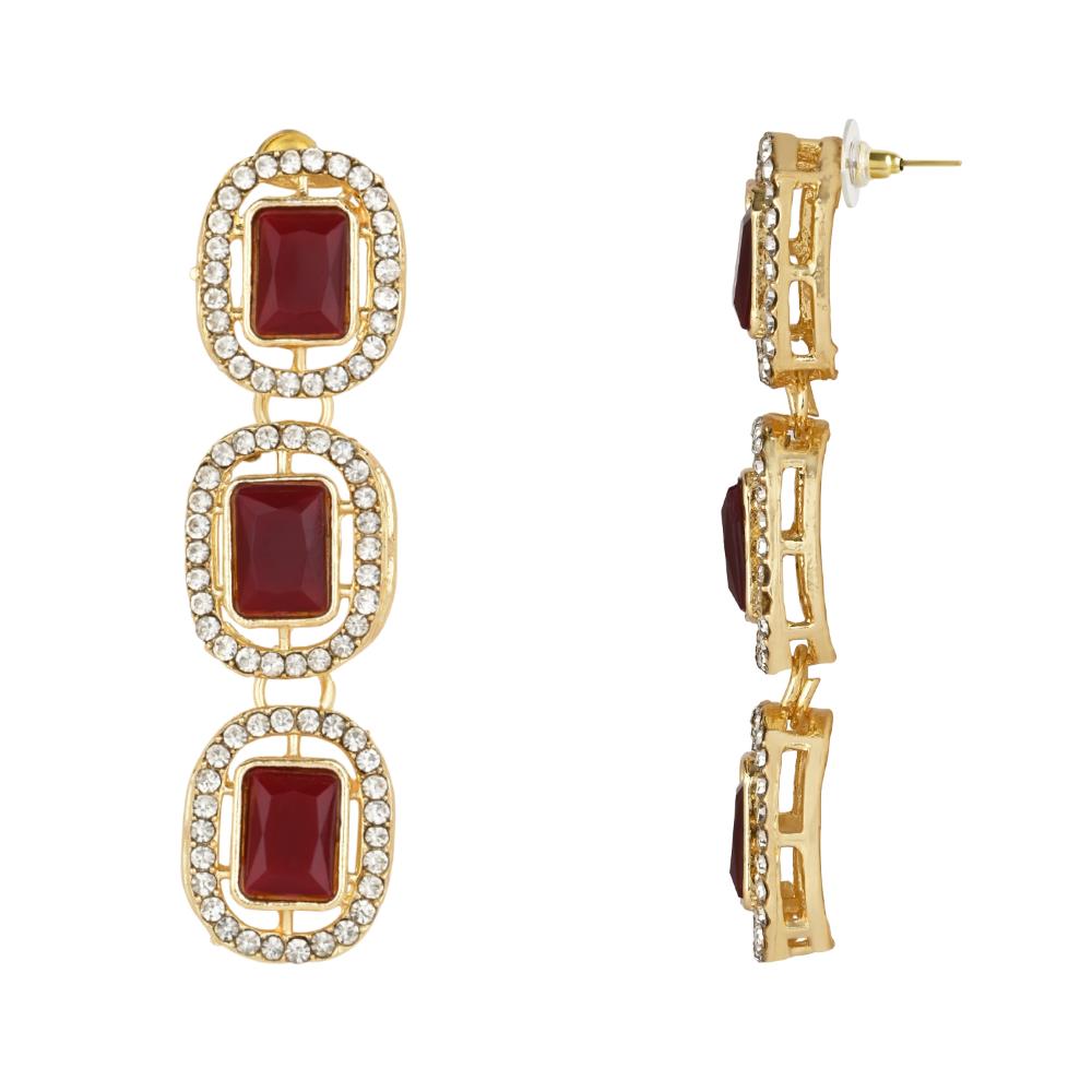 Etnico Gold Plated Traditional Stone Choker Necklace Jewellery With Earring & Maang Tikka Set For Women And Girls (Maroon)