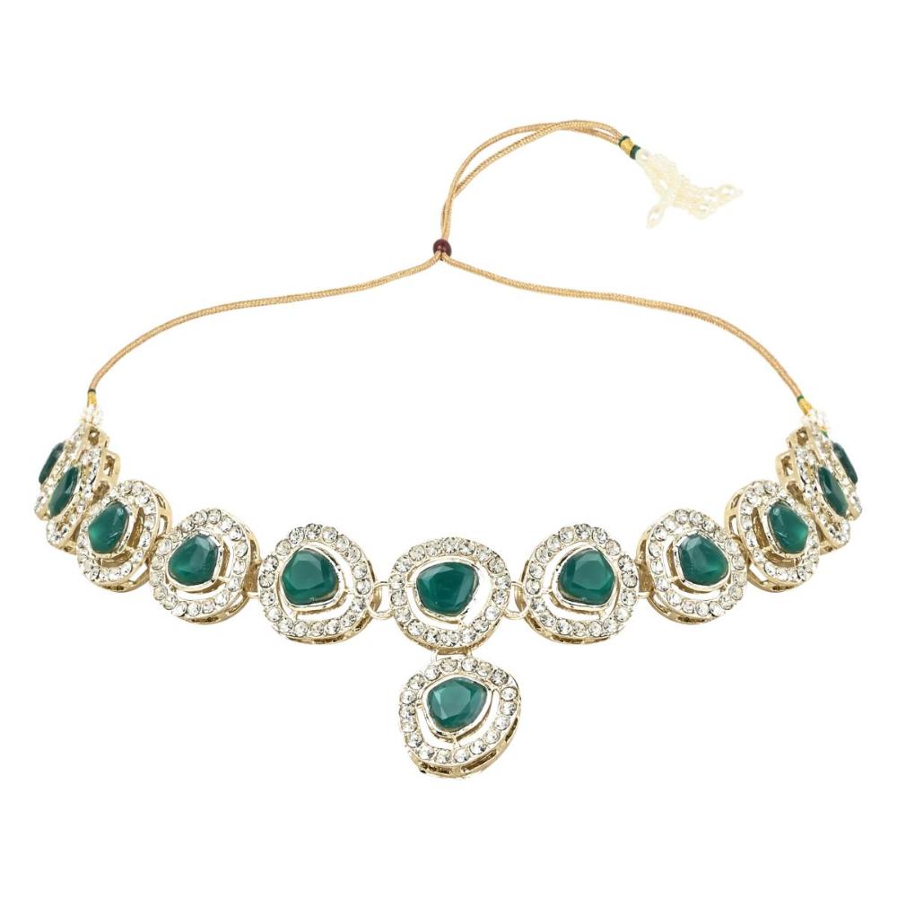 Etnico Gold Plated Traditional Stone Choker Necklace Jewellery With Earring Set For Women (IJ381G)