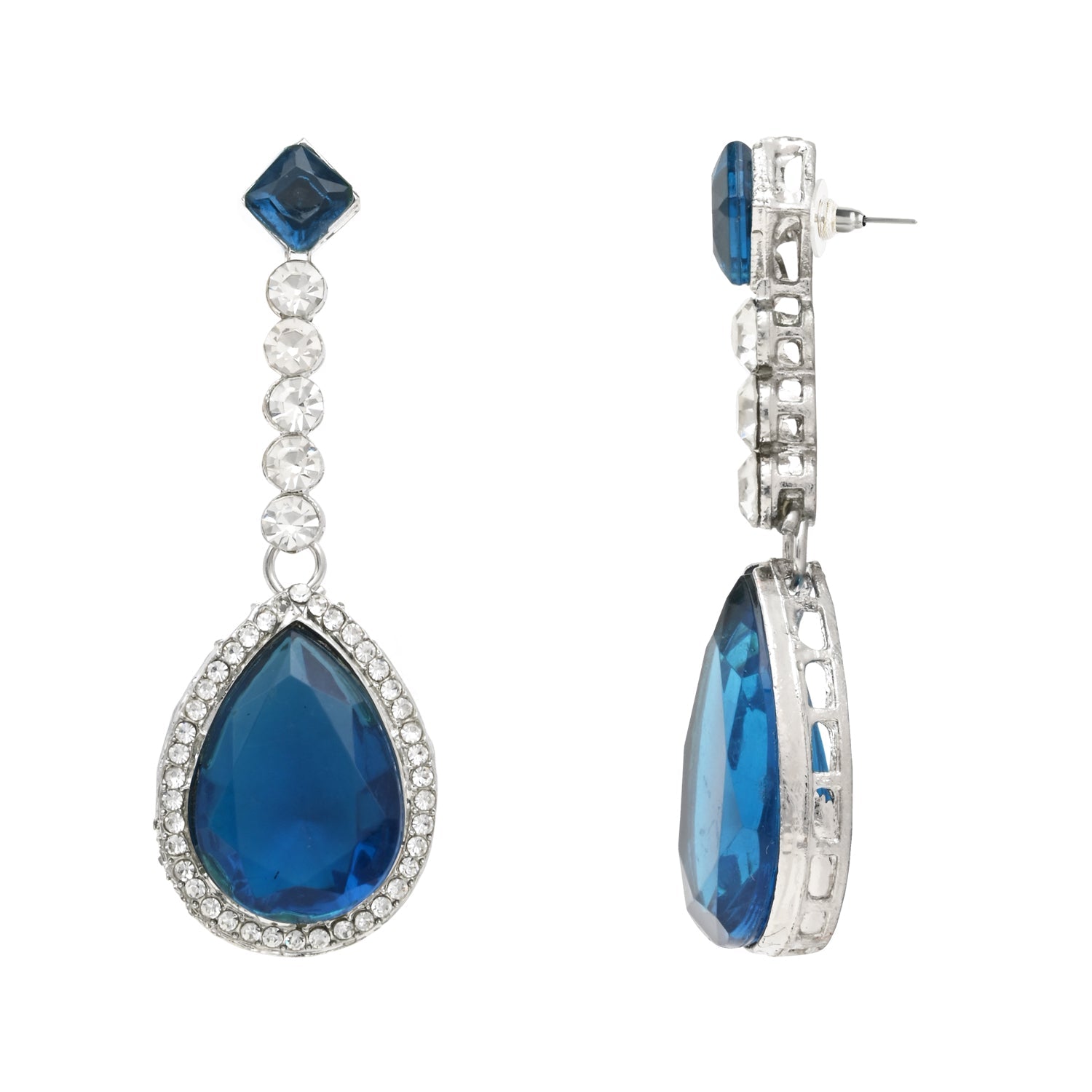 Etnico Silver Plated Stylish Design Crystal Diamond Necklace & Drop Earrings Jewellery Set for Women (IJ393ZMO)