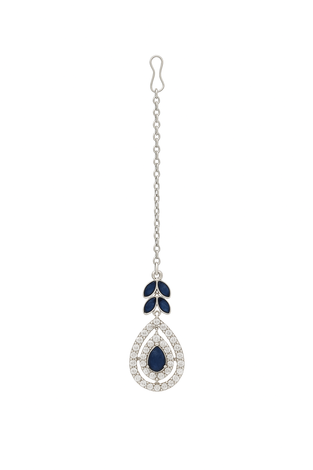 Etnico Silver Plated Elegant Leaf Motif Necklace Set with Earrings & Maang Tika for Women (IJ402ZMo)