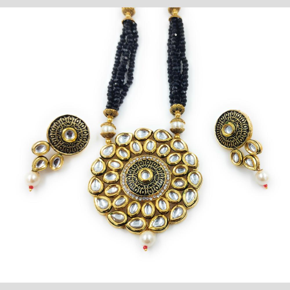 Knigght angel Gold Plated Kundan Stone And Beads Long Necklace Set