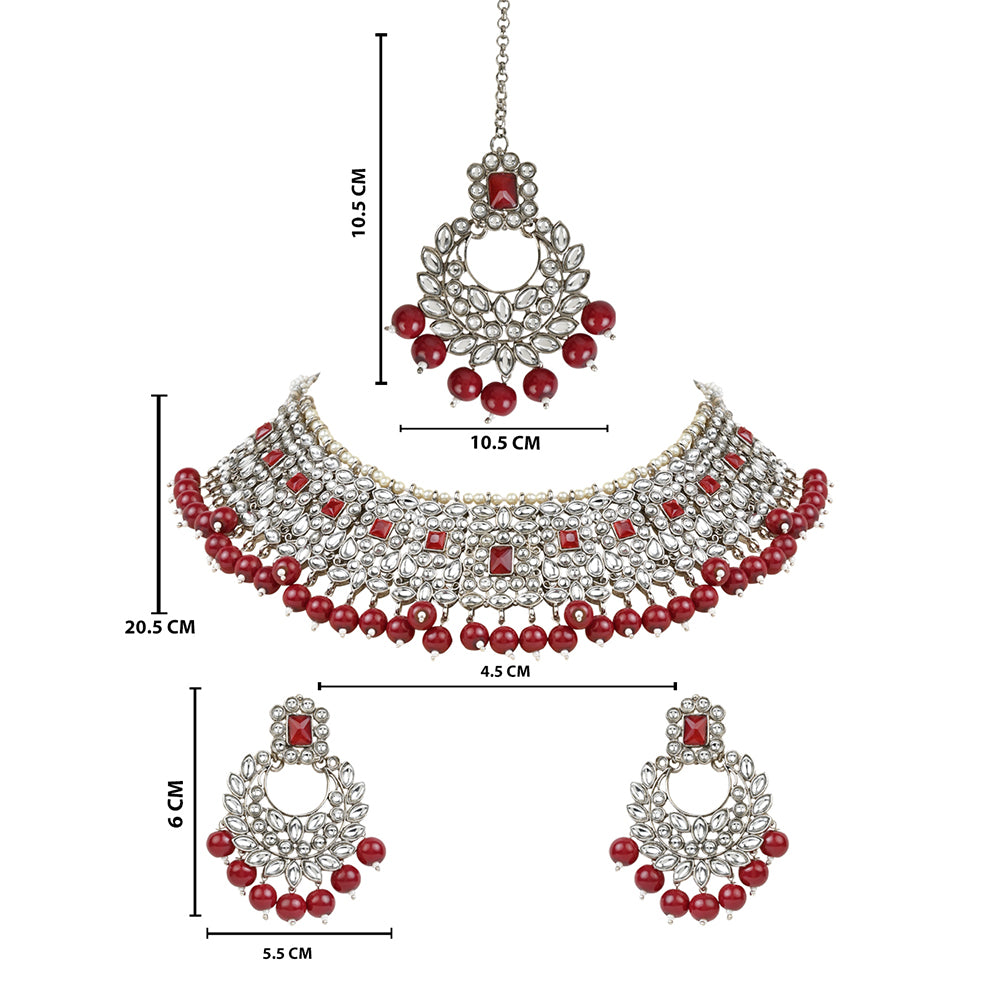 Etnico Gold Plated Traditional Pearl Kundan Studded Choker Jewellery Necklace Set with Maang Tikka for Women (K7218M)
