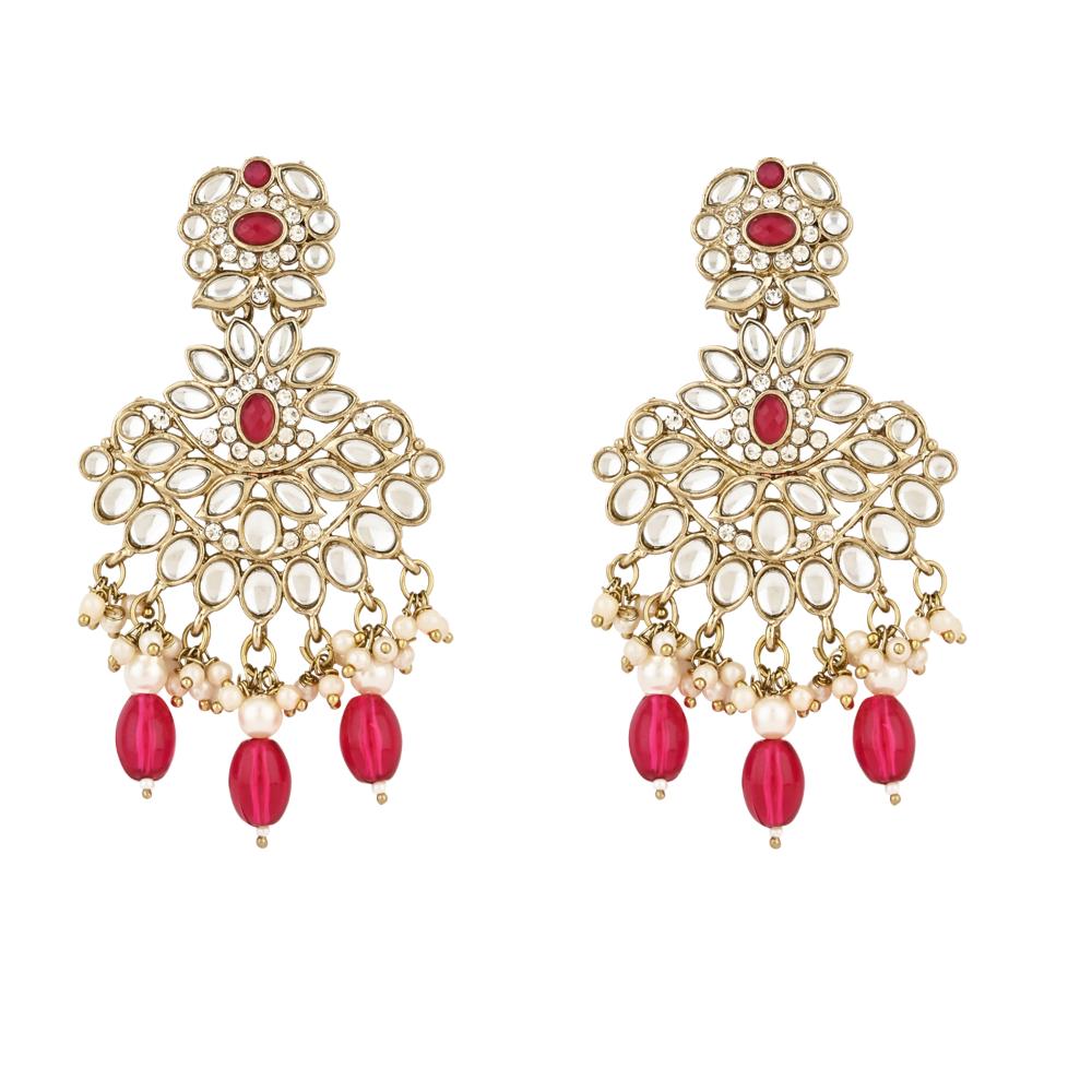 Etnico Gold Plated Traditional Kundan Pearl Drop Bridal Choker Necklace With Earrings & Maang Tikka Jewellery Set For Women/Girls (K7257Q)