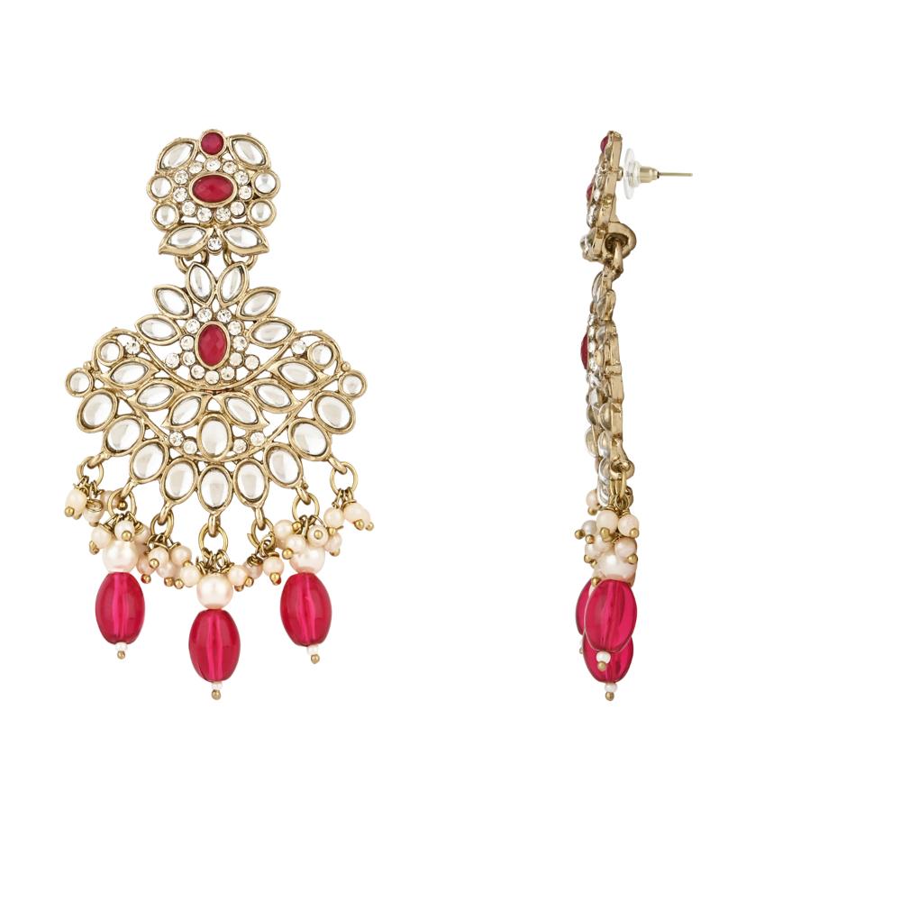 Etnico Gold Plated Traditional Kundan Pearl Drop Bridal Choker Necklace With Earrings & Maang Tikka Jewellery Set For Women/Girls (K7257Q)