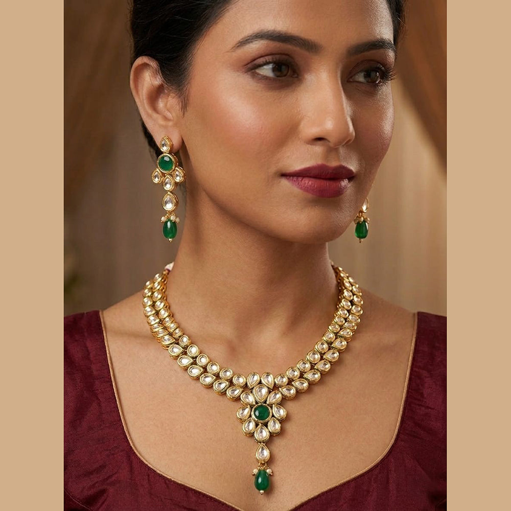 Knigght Angel Traditional Kundan Stone Pearl And Beads Necklace Set