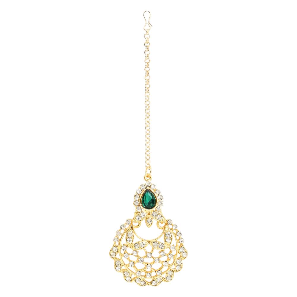 Etnico Gold Plated Traditional Design Stone Work Choker Necklace Jewellery Set With Earring & Maang Tikka For Women/Girls (M4170WG)