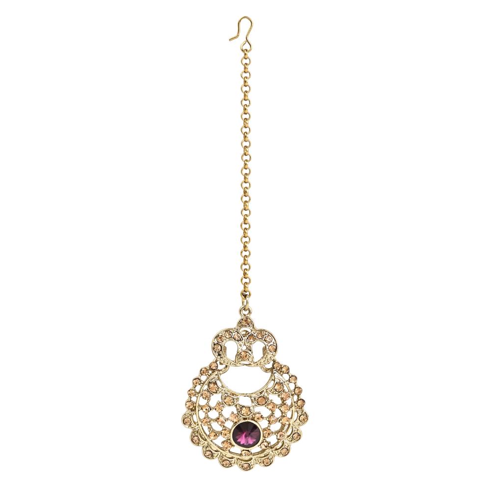 Etnico Gold Plated Traditional Design Stone Work Choker Necklace Jewellery Set With Earring & Maang Tikka For Women/Girls (M4171FLWi)