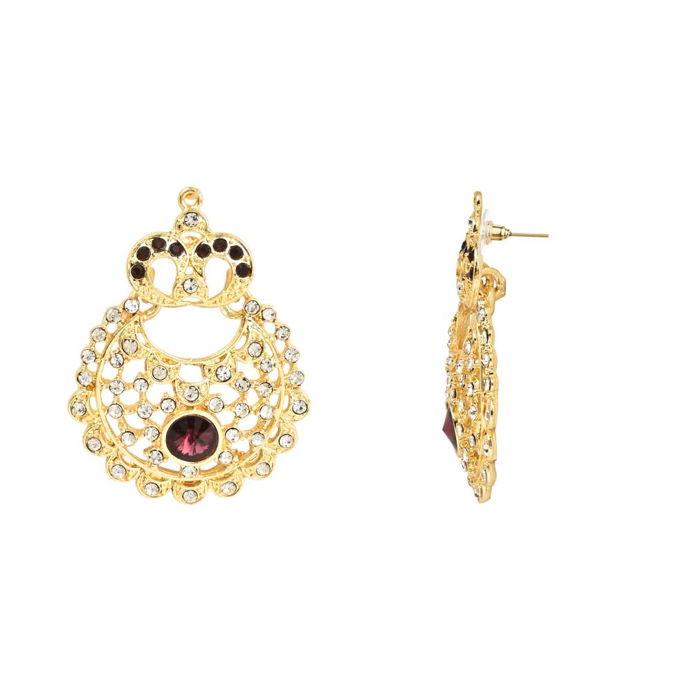Etnico Gold Plated Traditional Design Stone Work Choker Necklace Jewellery Set With Earring & Maang Tikka For Women/Girls (M4171WWi)