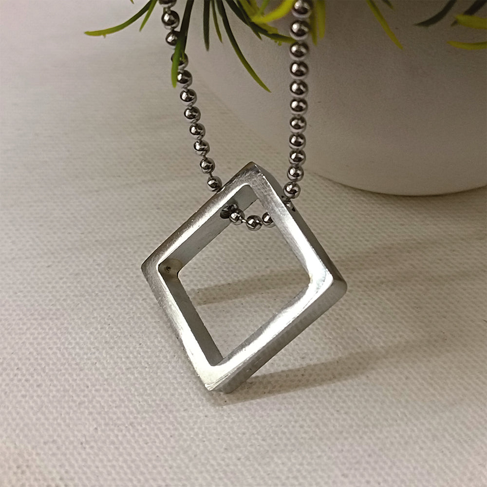 Etnico Silver?Tone Square Pendant Necklace with Minimalist Design (MJN005S)